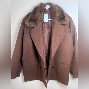 H&M Brand New  Women's Brown Faux-Fur Coat